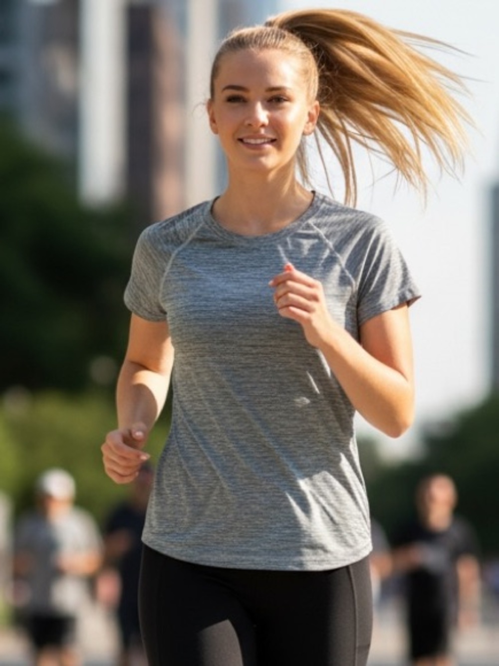 Athleta Short Sleeve Heather Stripe Crew - Gray
